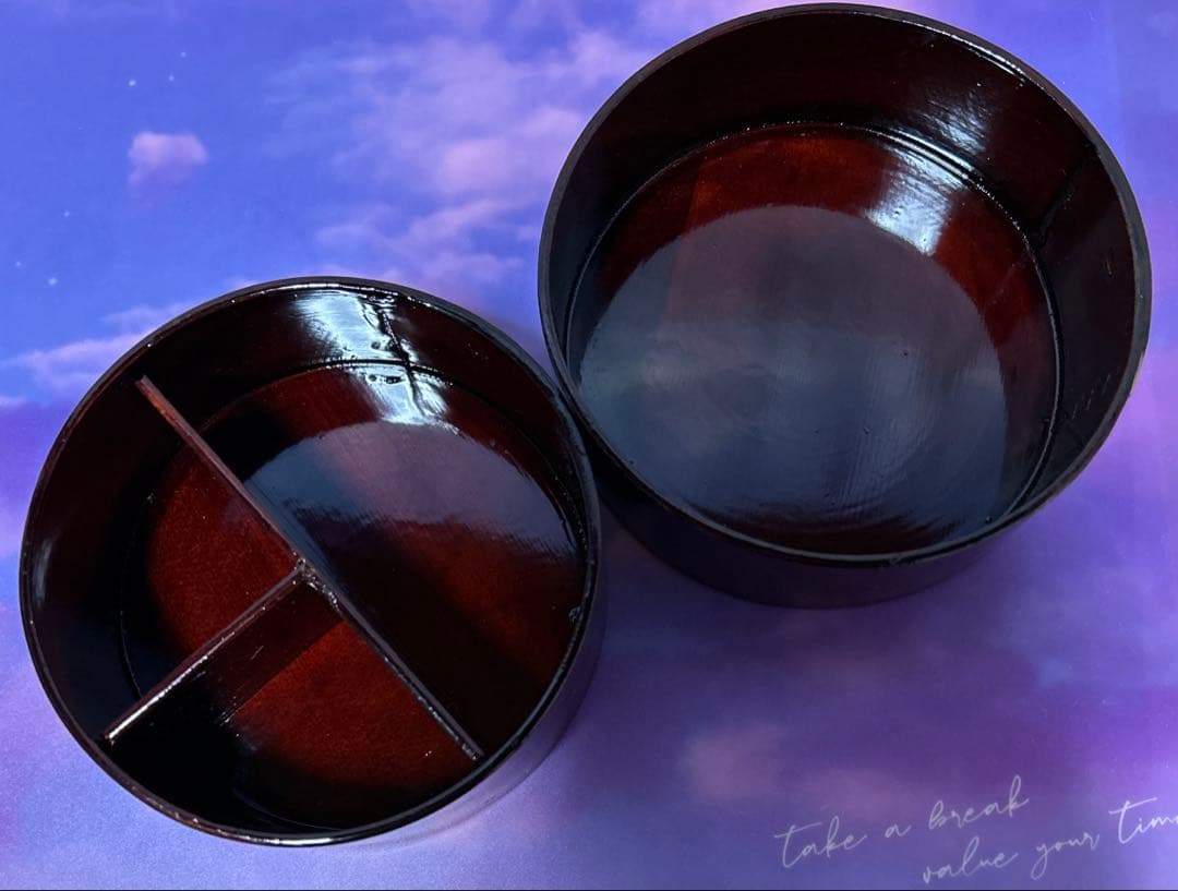 未使用品 井川メンパ 漆器 丸型 仕切り付きお弁当箱 丸型 1号 望月良秋