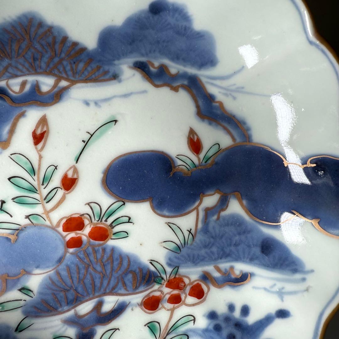 古伊万里　染錦松文様なます皿　10客　ホタルの窯印　江戸期　直径15.3cm