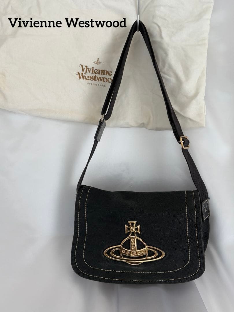 ヴィヴィアンウエストウッド ショルダーバッグ 金オーブ エッジウェア 黒