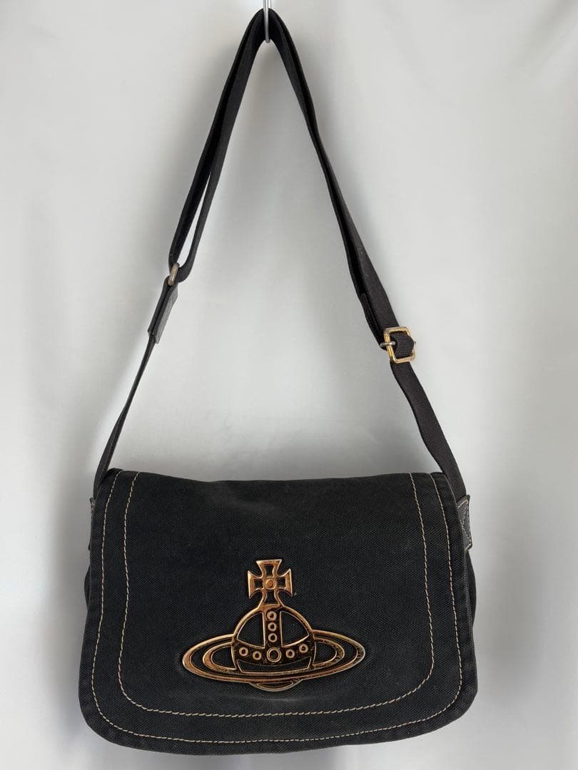 ヴィヴィアンウエストウッド ショルダーバッグ 金オーブ エッジウェア 黒