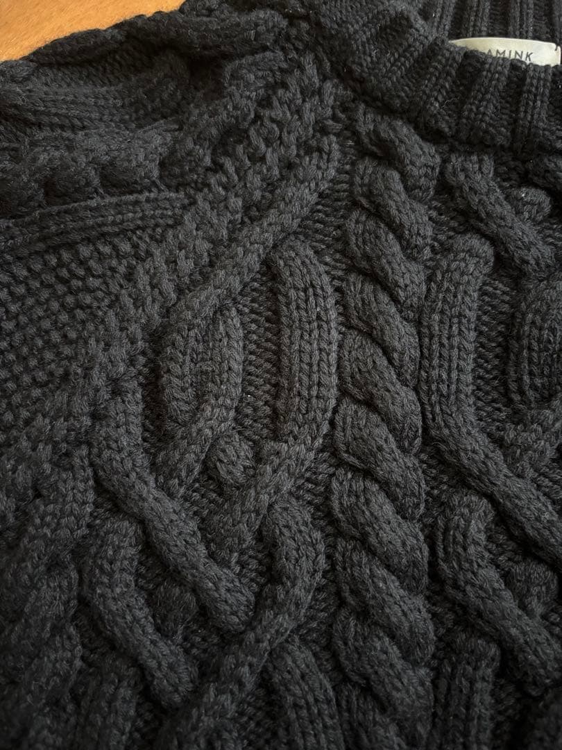 BLAMINK ブラック ケーブルニットベスト 38 ブラミンク　カシミヤ