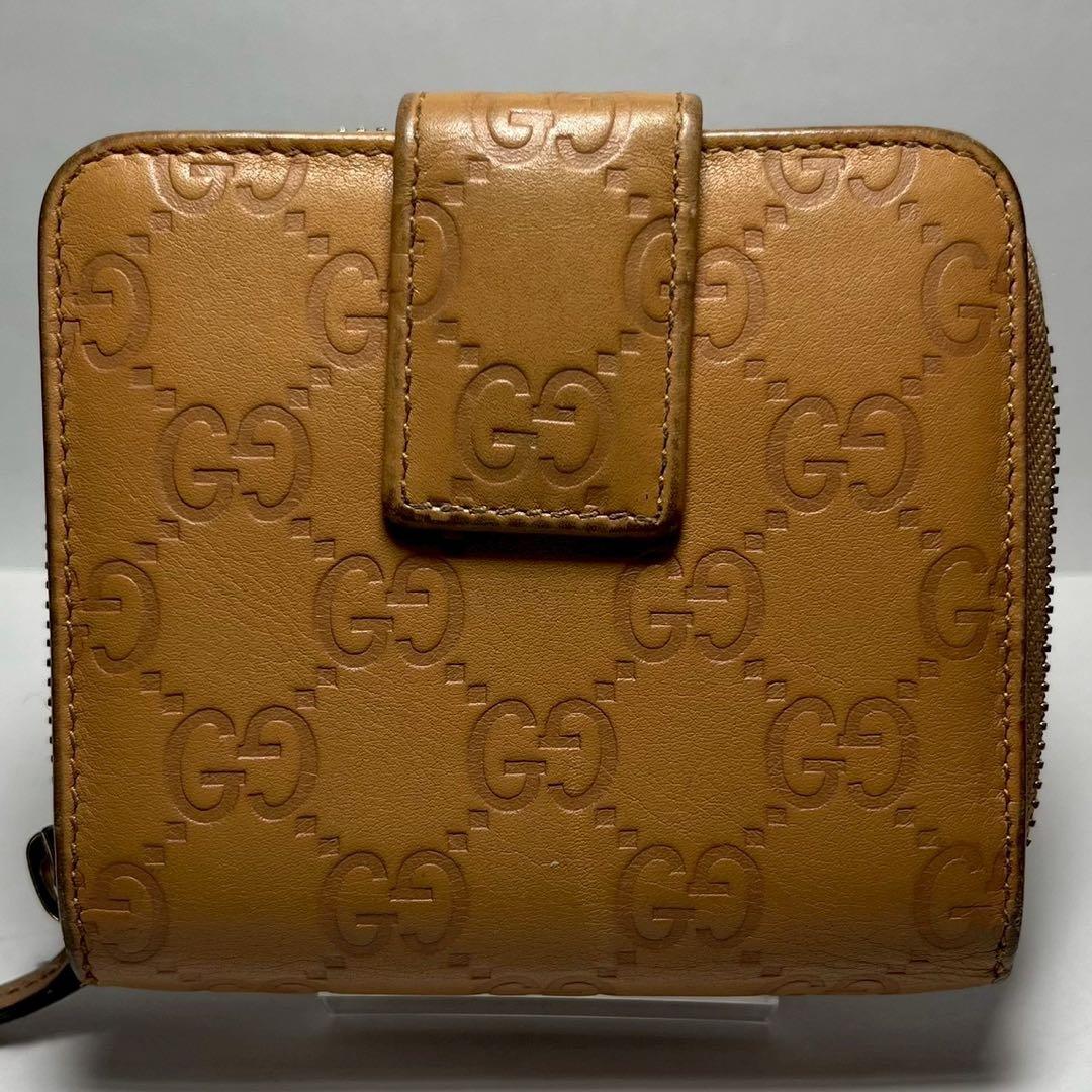 GUCCI グッチ シマ GG柄 二つ折り財布 ラウンドファスナー ブラウン