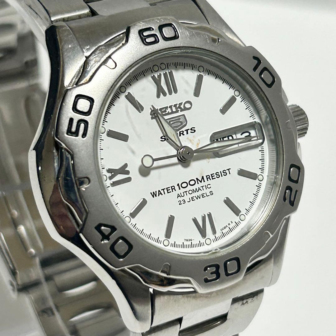 稼働 SEIKO5 セイコー5 裏スケ 自動巻き 白文字盤 23石 腕時計