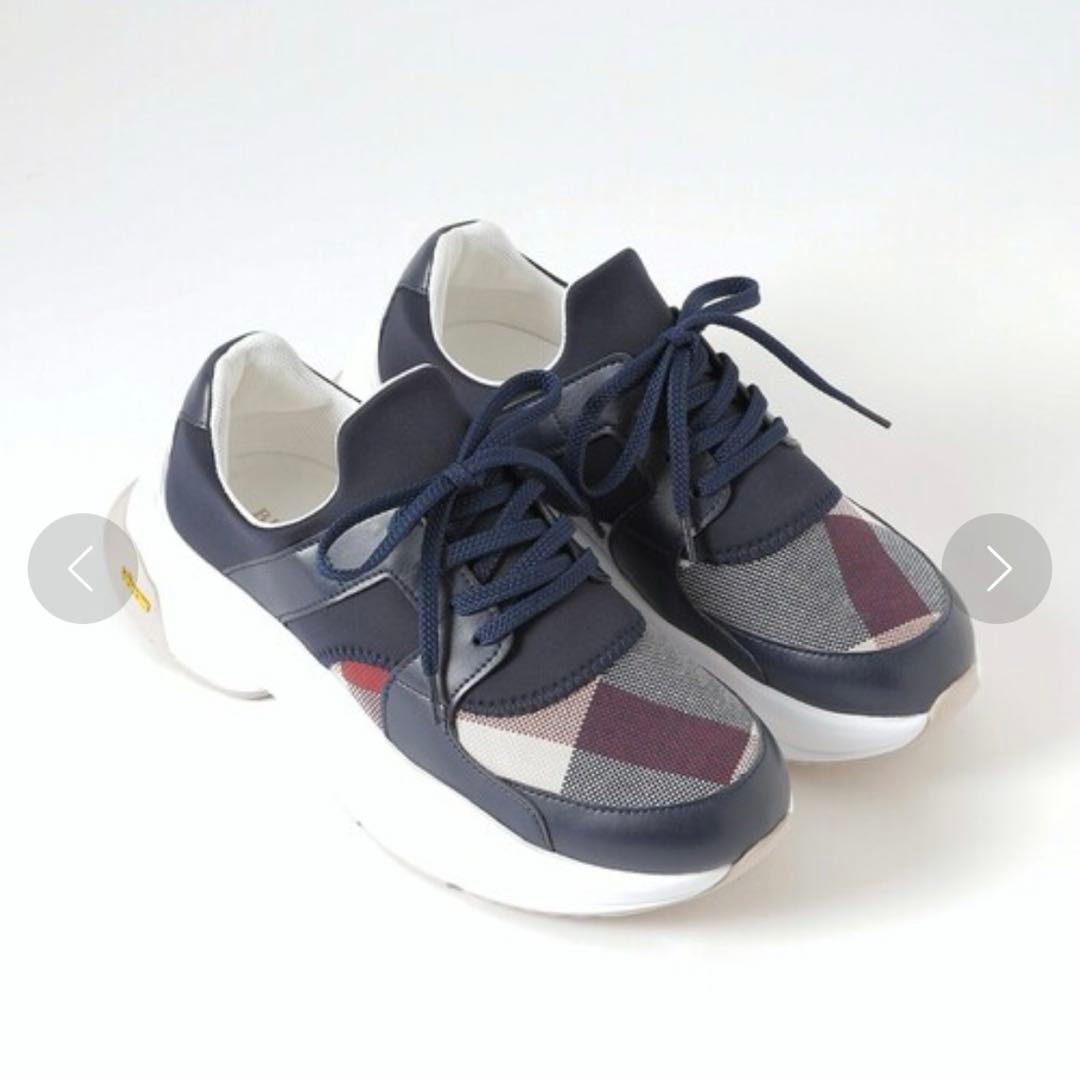 ブルーレーベル　ネイビークレストブリッジチェックスニーカー　日本製　サイズＬ