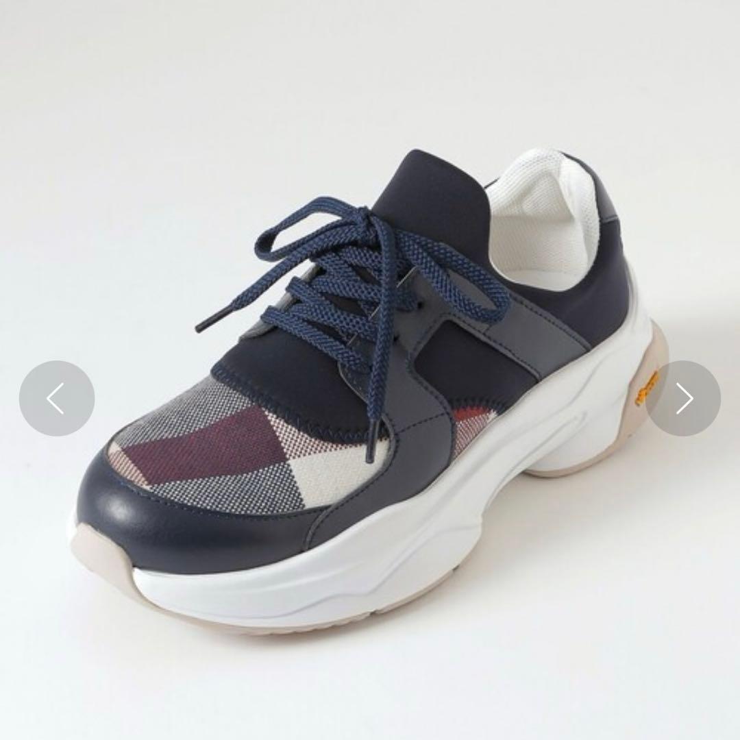 ブルーレーベル　ネイビークレストブリッジチェックスニーカー　日本製　サイズＬ