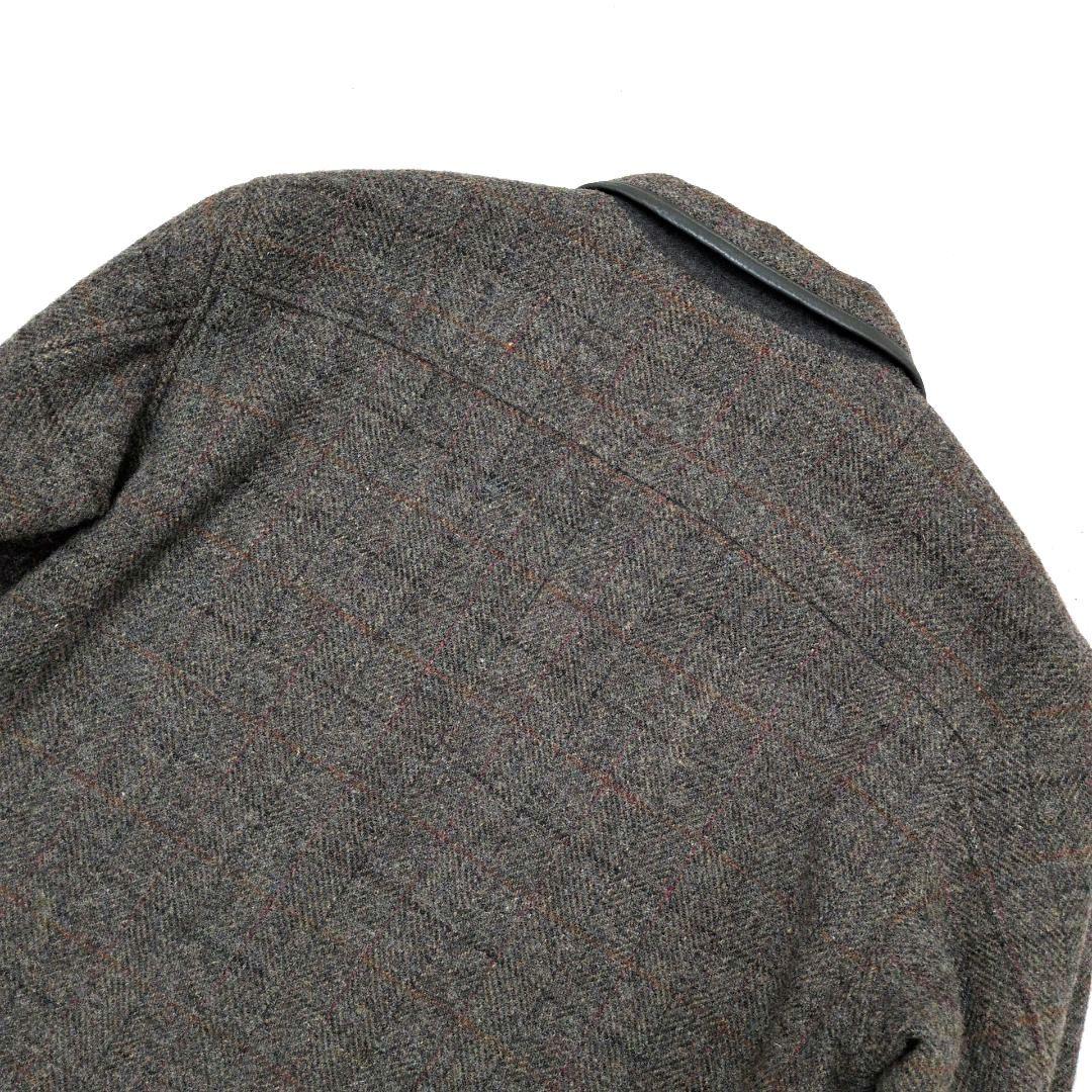 【未使用級 L】パパス　ハリスツイード　ハーフコート　裏ボア　レザーパイピング