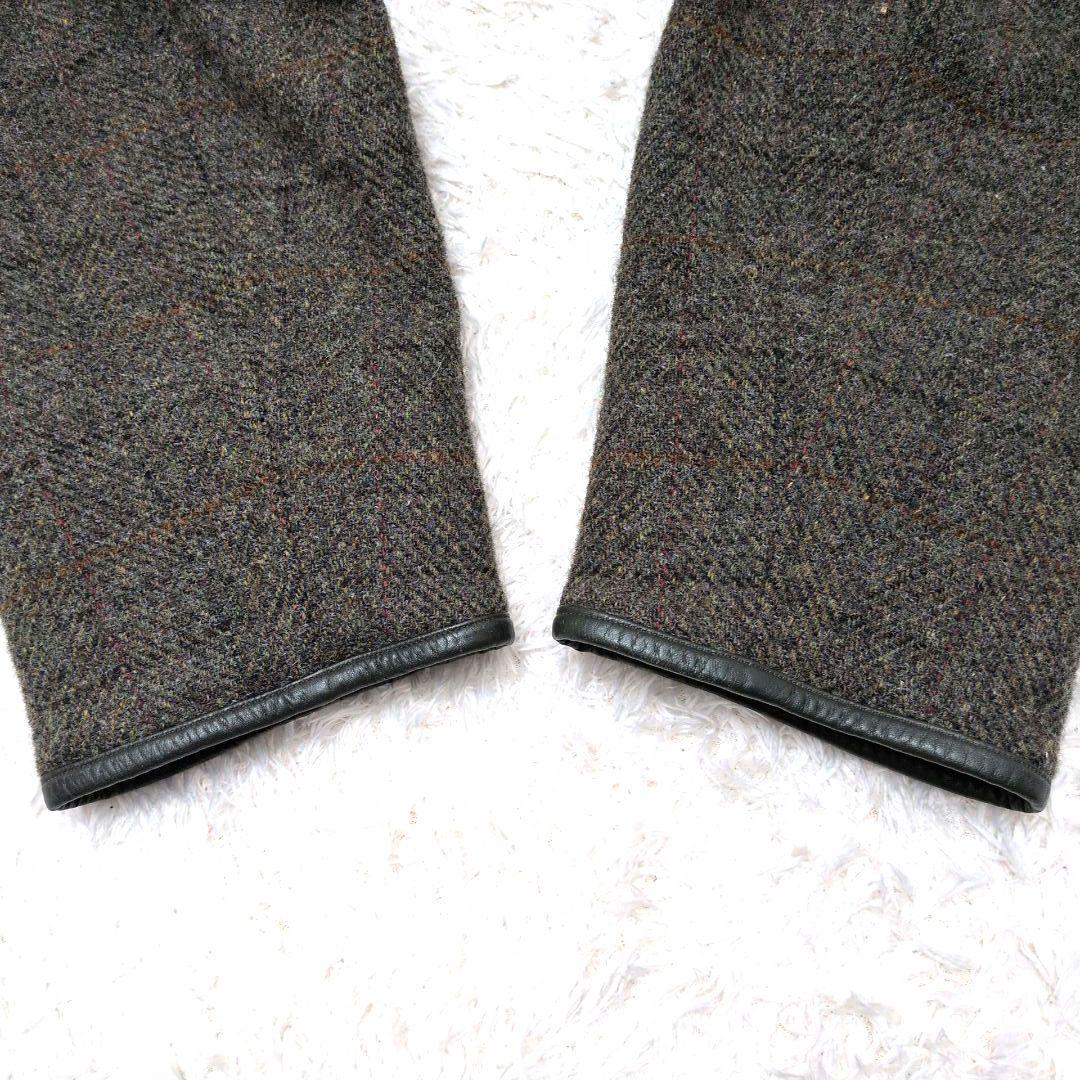 【未使用級 L】パパス　ハリスツイード　ハーフコート　裏ボア　レザーパイピング