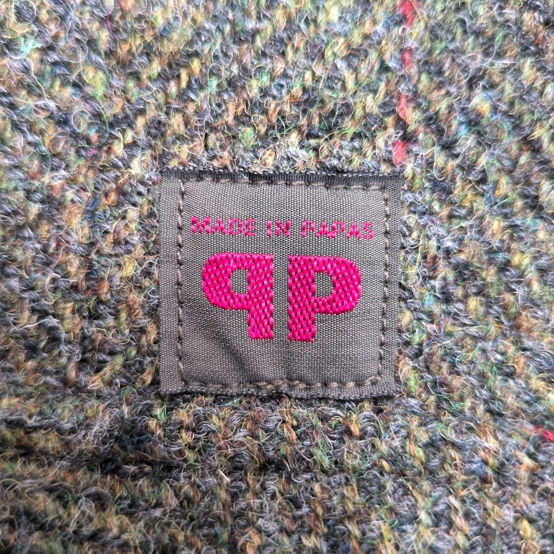 【未使用級 L】パパス　ハリスツイード　ハーフコート　裏ボア　レザーパイピング