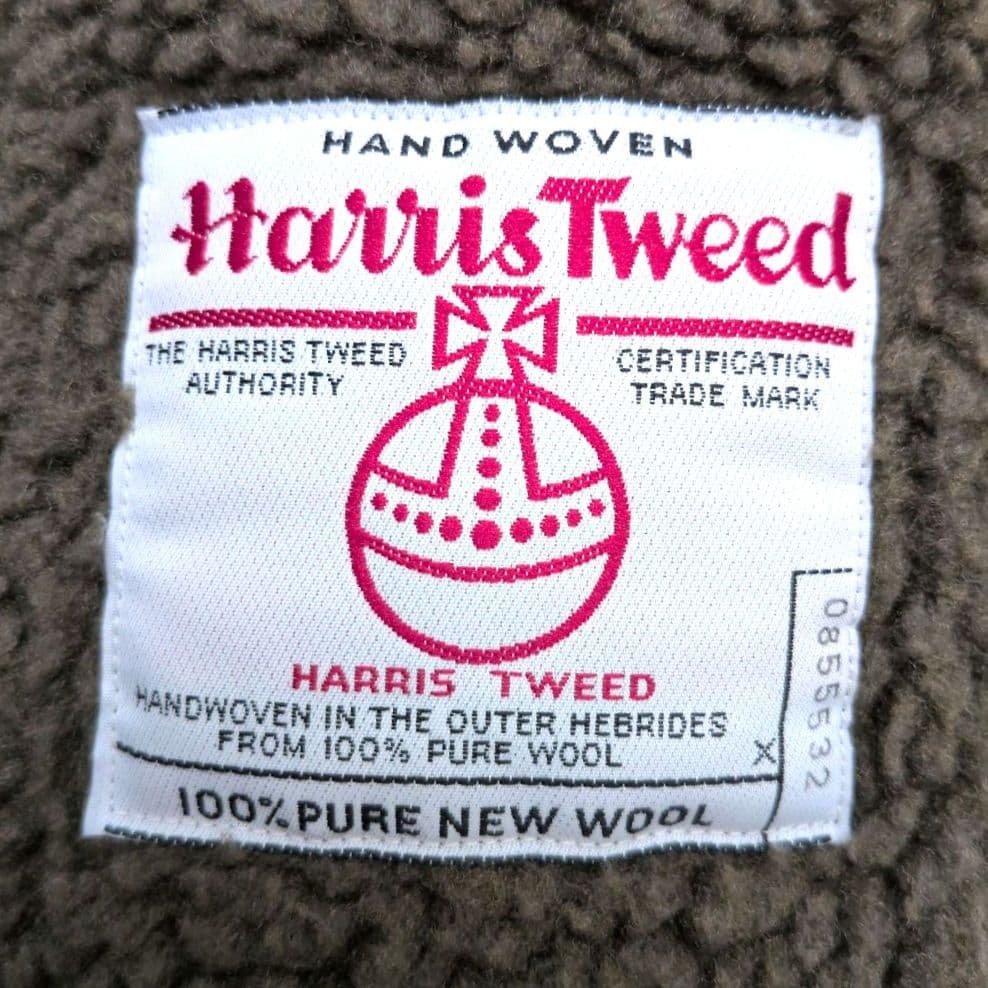 【未使用級 L】パパス　ハリスツイード　ハーフコート　裏ボア　レザーパイピング