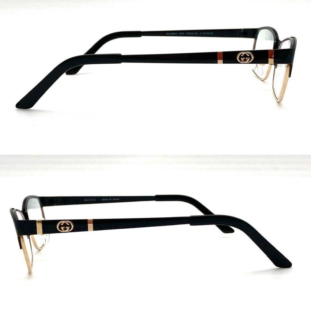 グッチ 眼鏡 伊達メガネ チタニウム ブラック シルバー 美品 80210