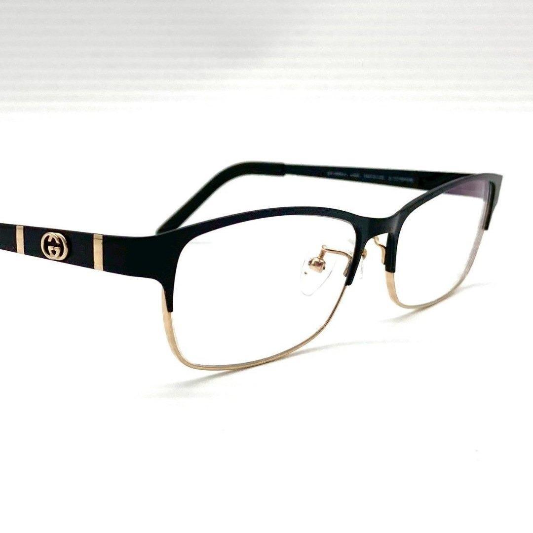 グッチ 眼鏡 伊達メガネ チタニウム ブラック シルバー 美品 80210