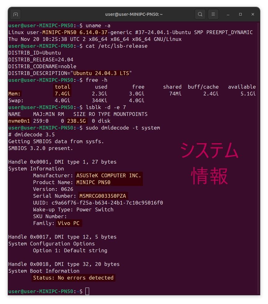 ASUS ミニPC PN50 AMD Linux