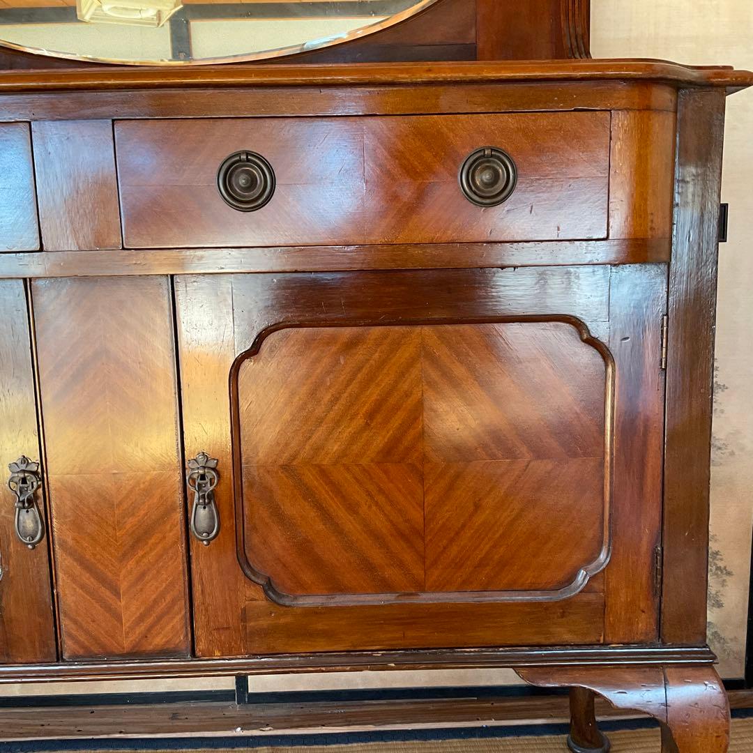 イギリス製 19世紀 アンティーク家具 ミラー付きキャビネット 猫足 約45万円