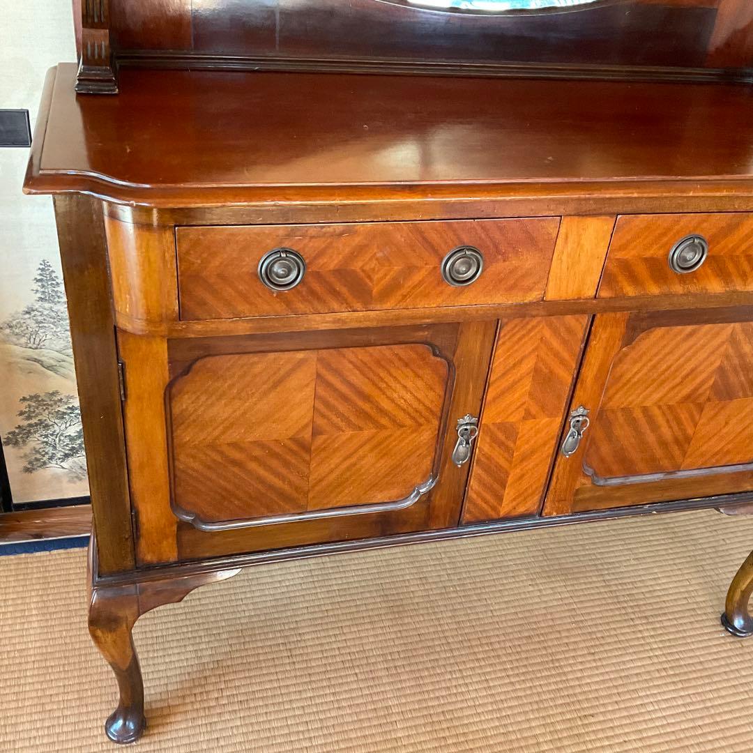 イギリス製 19世紀 アンティーク家具 ミラー付きキャビネット 猫足 約45万円