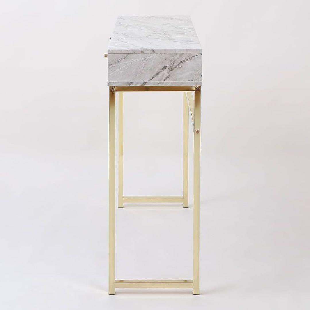 送料無料　コンソールテーブル　引き出し付き　大理石柄　ホワイト　ゴールド　飾り棚