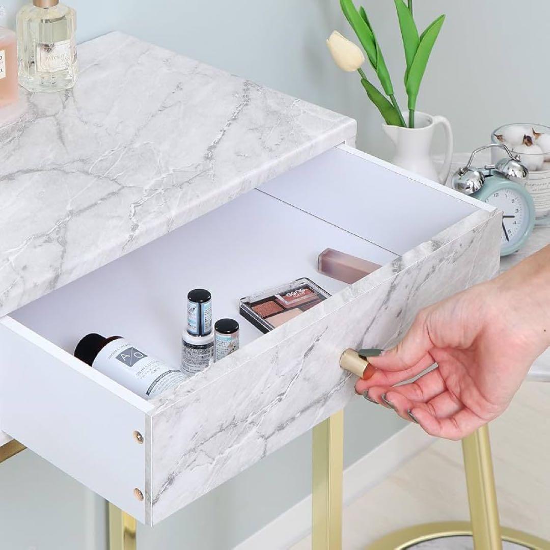 送料無料　コンソールテーブル　引き出し付き　大理石柄　ホワイト　ゴールド　飾り棚