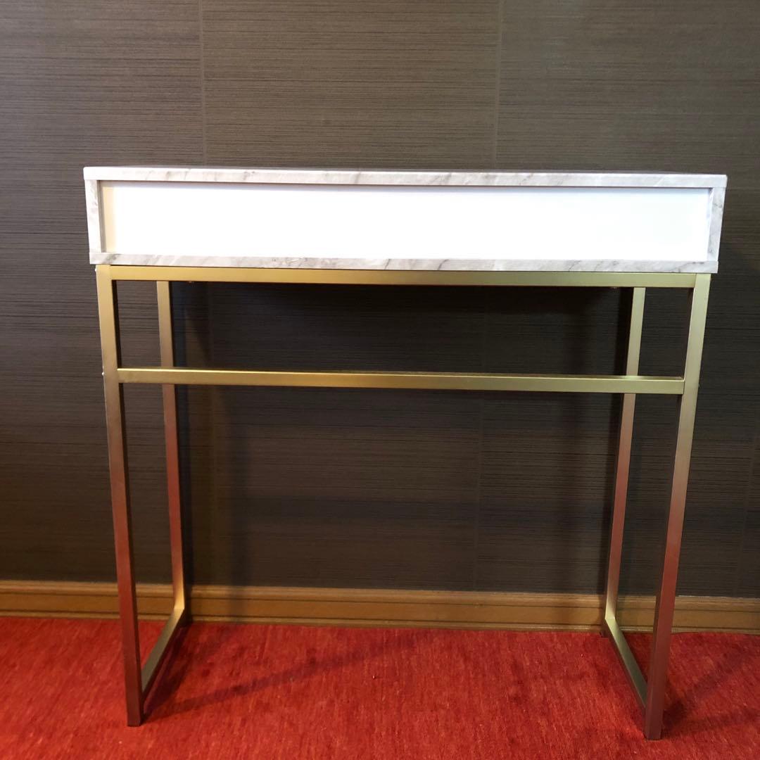 送料無料　コンソールテーブル　引き出し付き　大理石柄　ホワイト　ゴールド　飾り棚