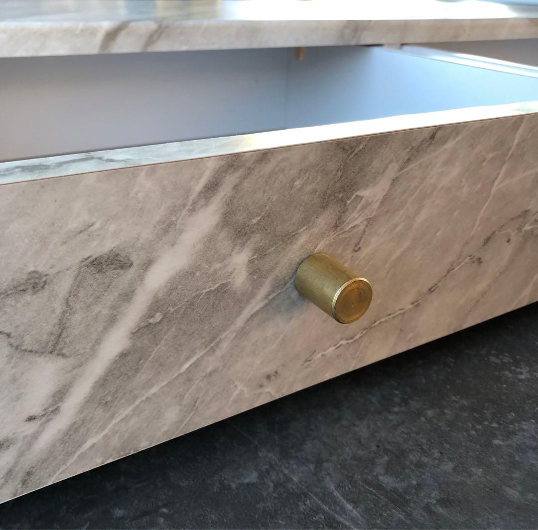 送料無料　コンソールテーブル　引き出し付き　大理石柄　ホワイト　ゴールド　飾り棚