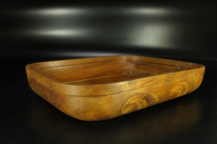 煎茶 松合利盆 古材 刳り貫き 盆 莨盆 作美 共箱(K-RC948)