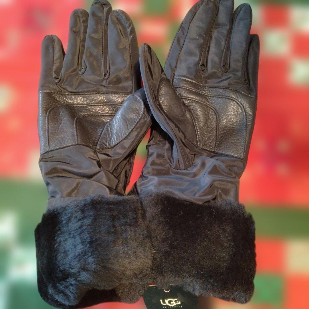 UGG ブラック ファー付き手袋 L/XL