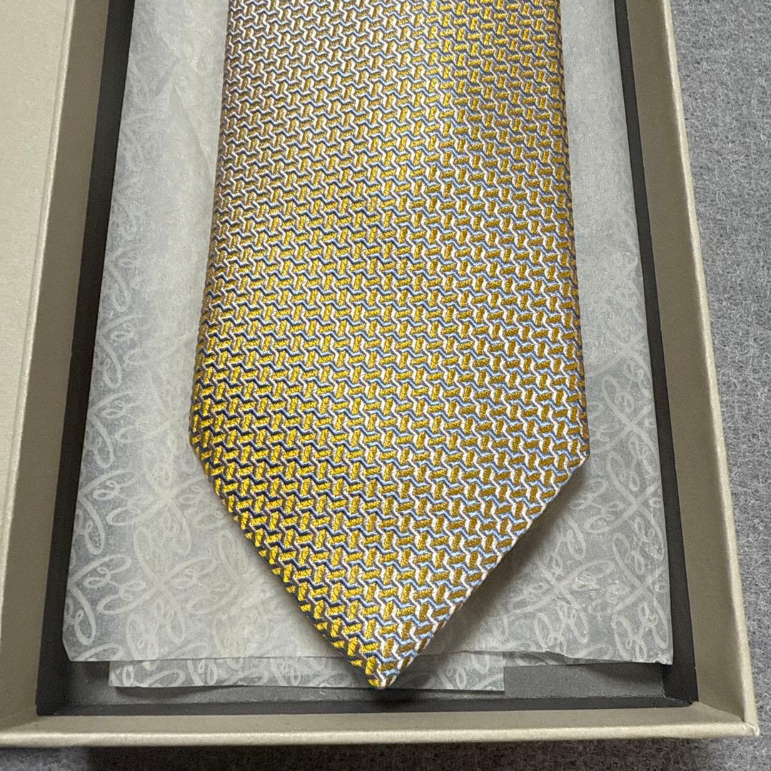 美品　ブリオーニ　ネクタイ　黄色　シルクジャガード　厚手