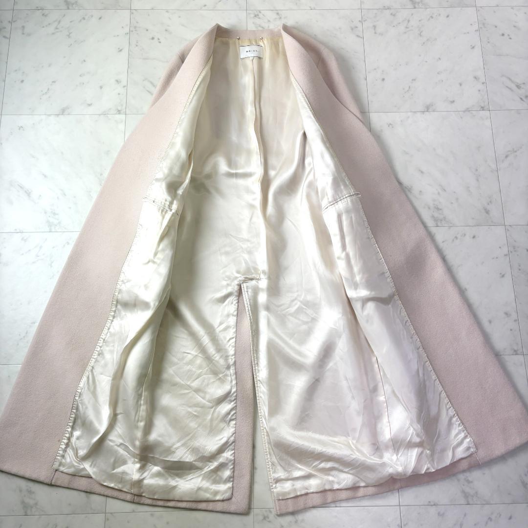 BEIGE, アンゴラ ウール M ノーカラー ロングコート ベルテッドコート