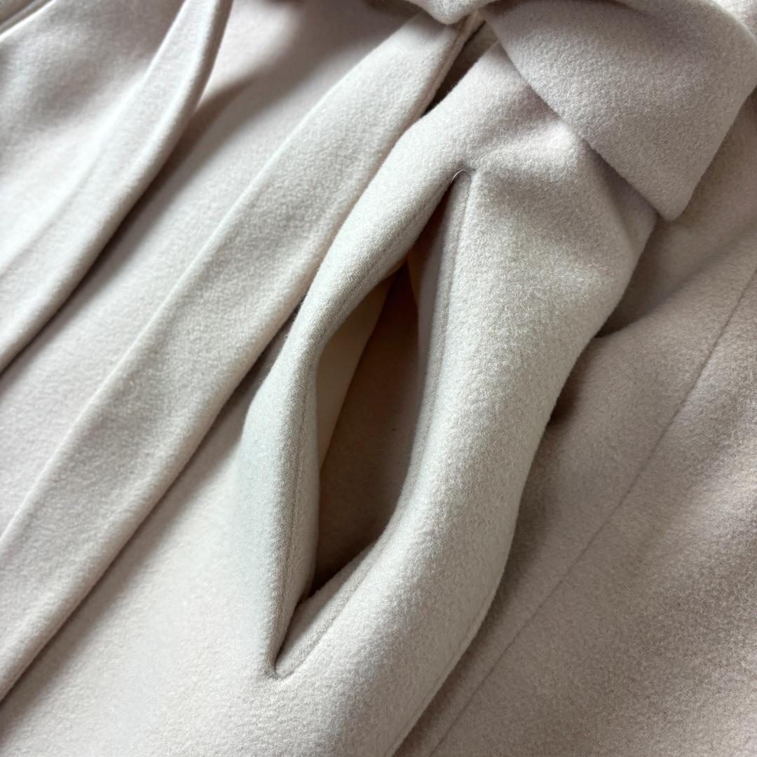 BEIGE, アンゴラ ウール M ノーカラー ロングコート ベルテッドコート