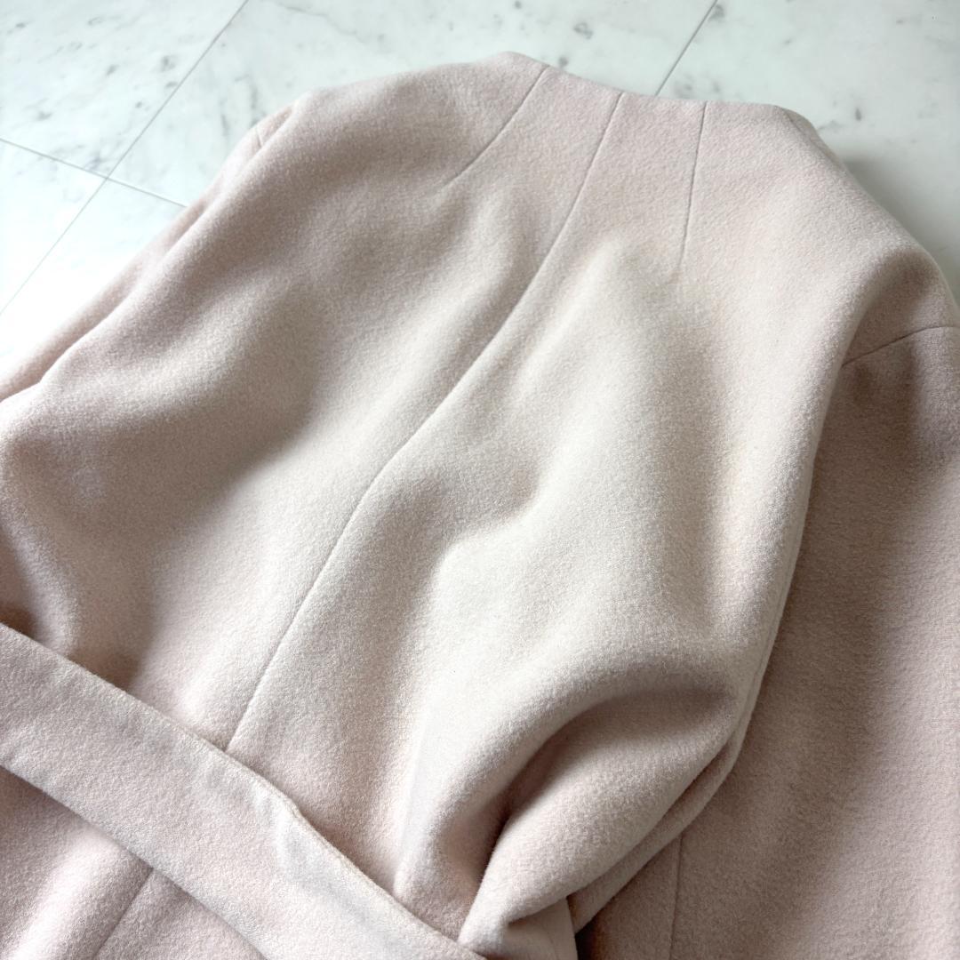 BEIGE, アンゴラ ウール M ノーカラー ロングコート ベルテッドコート