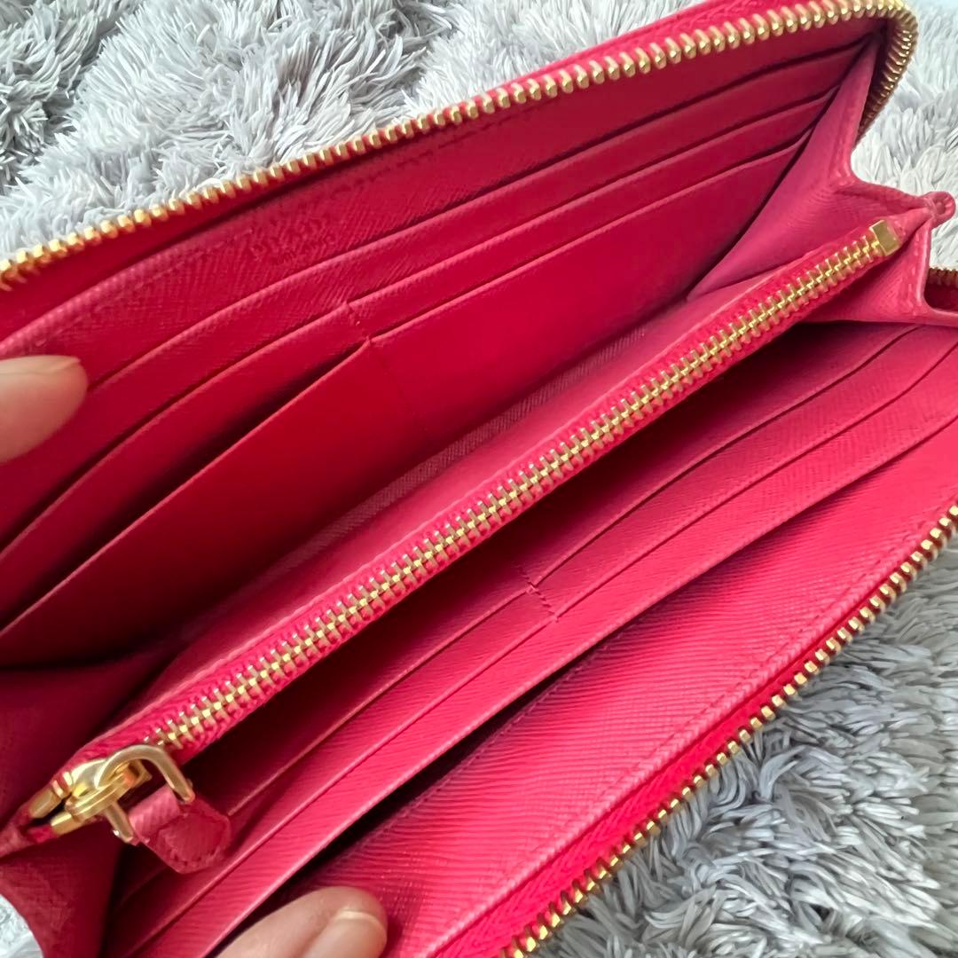 美品✨プラダ　L字ファスナー　サフィアーノ　長財布　フィオッコ　リボン　ピンク