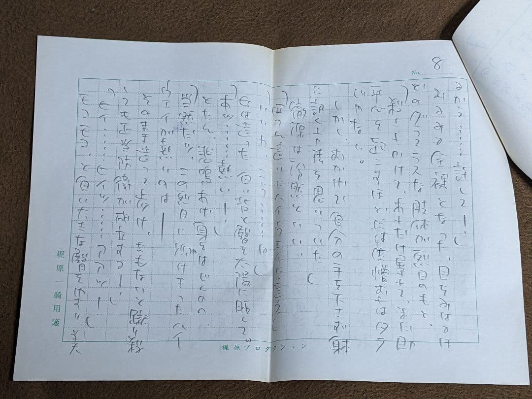 梶原一騎 直筆原稿「 新 カラテ地獄変 」400字詰原稿用紙9枚完