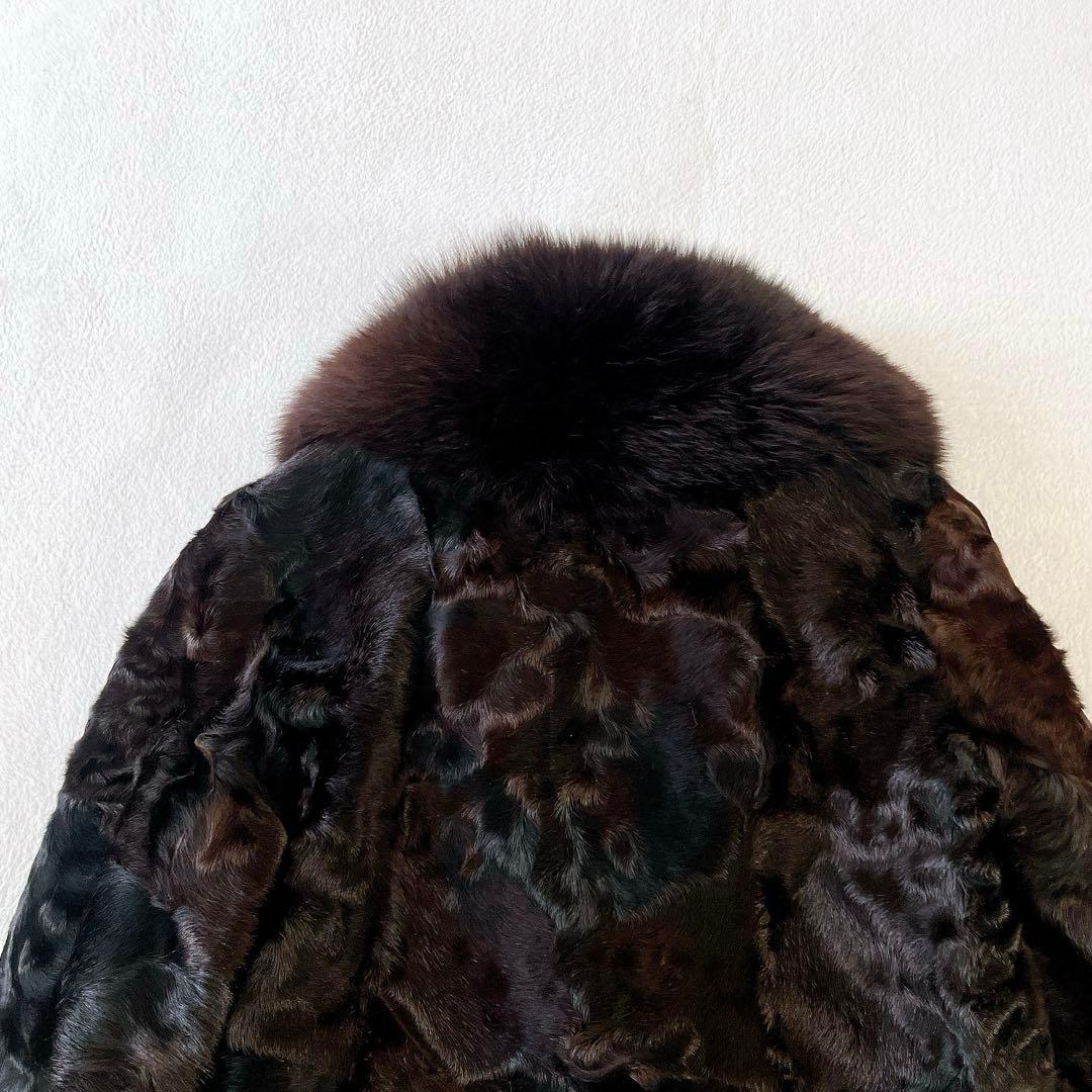 ★ミンク×フォックスファー★ミドル丈コート マーブルミンク レザー使いサイズ13