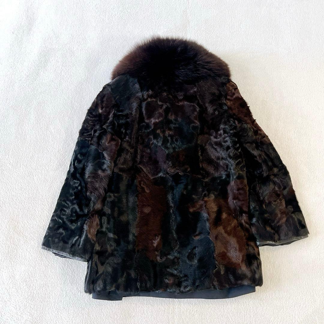 ★ミンク×フォックスファー★ミドル丈コート マーブルミンク レザー使いサイズ13