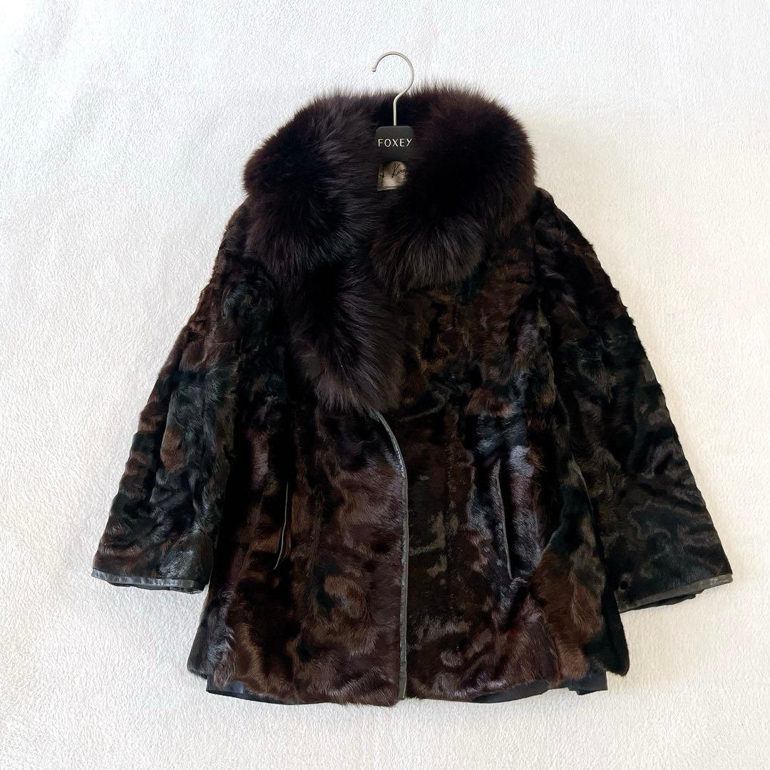 ★ミンク×フォックスファー★ミドル丈コート マーブルミンク レザー使いサイズ13
