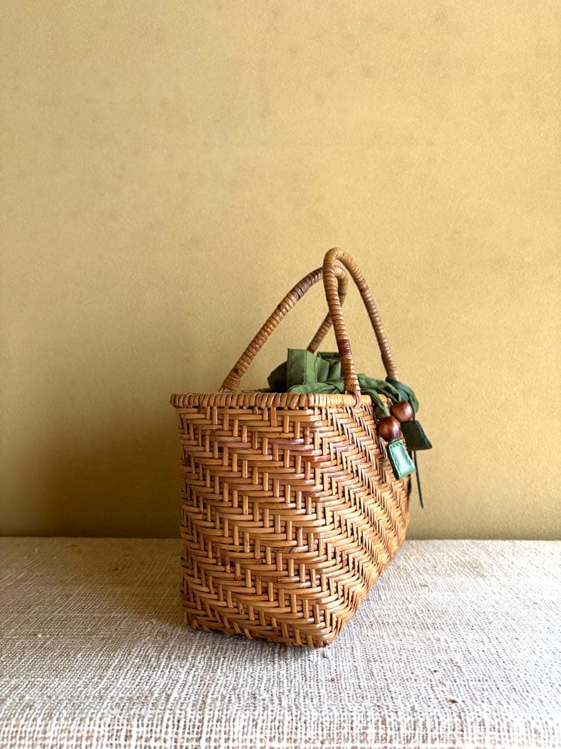 Angelus.A 【25SS/美品】手編みラタン かごバッグ 巾着付き籠 浴衣