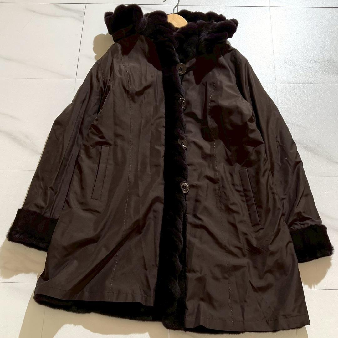【極美品/L】 バルマン リバーシブル シェアードミンク ファーコート フード