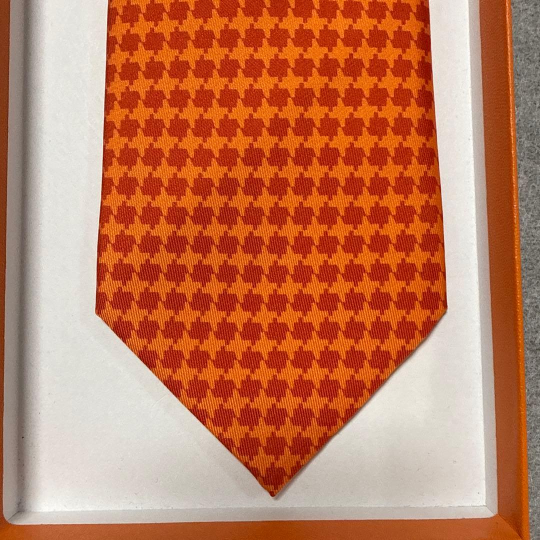 未使用タグ付　エルメス　ネクタイ　オレンジ　シルク　派手　結婚式