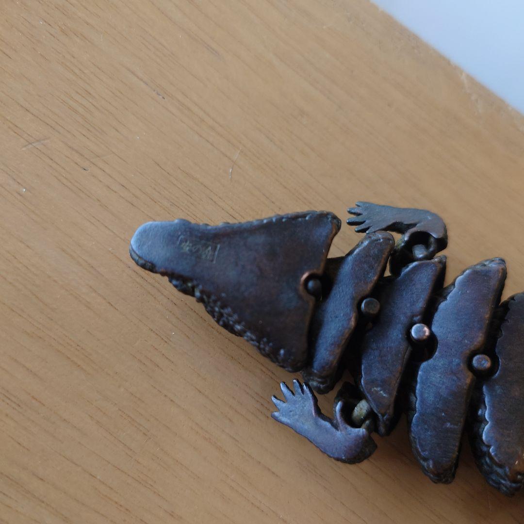 銅製　鰐　自在　在銘　置物