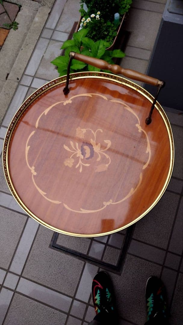 イタリア製象嵌キャスター付きキッチンワゴンサイドテーブル