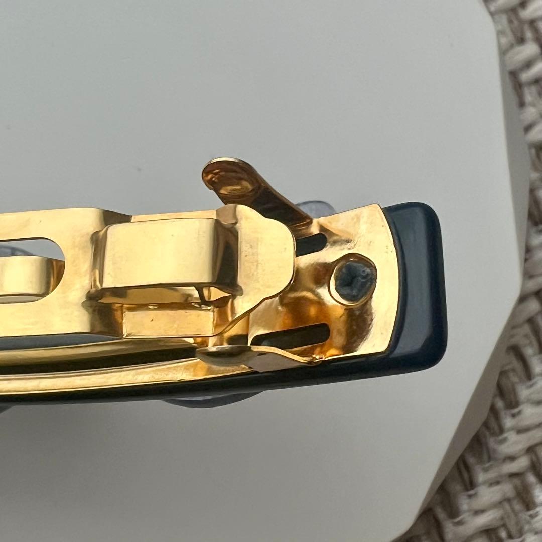 【新品未使用】alexandre de paris リボン　バレッタ　ネイビー