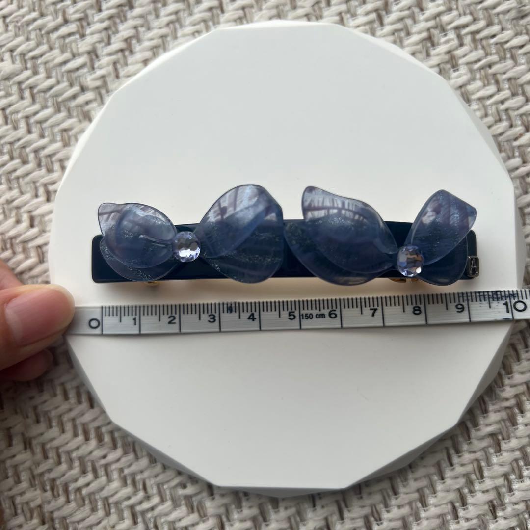 【新品未使用】alexandre de paris リボン　バレッタ　ネイビー