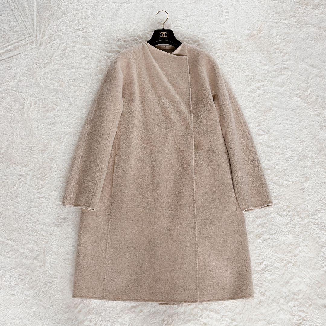 美品✨【セオリーリュクス】カシミヤウール ダブルフェイス ノーカラーリバーコート