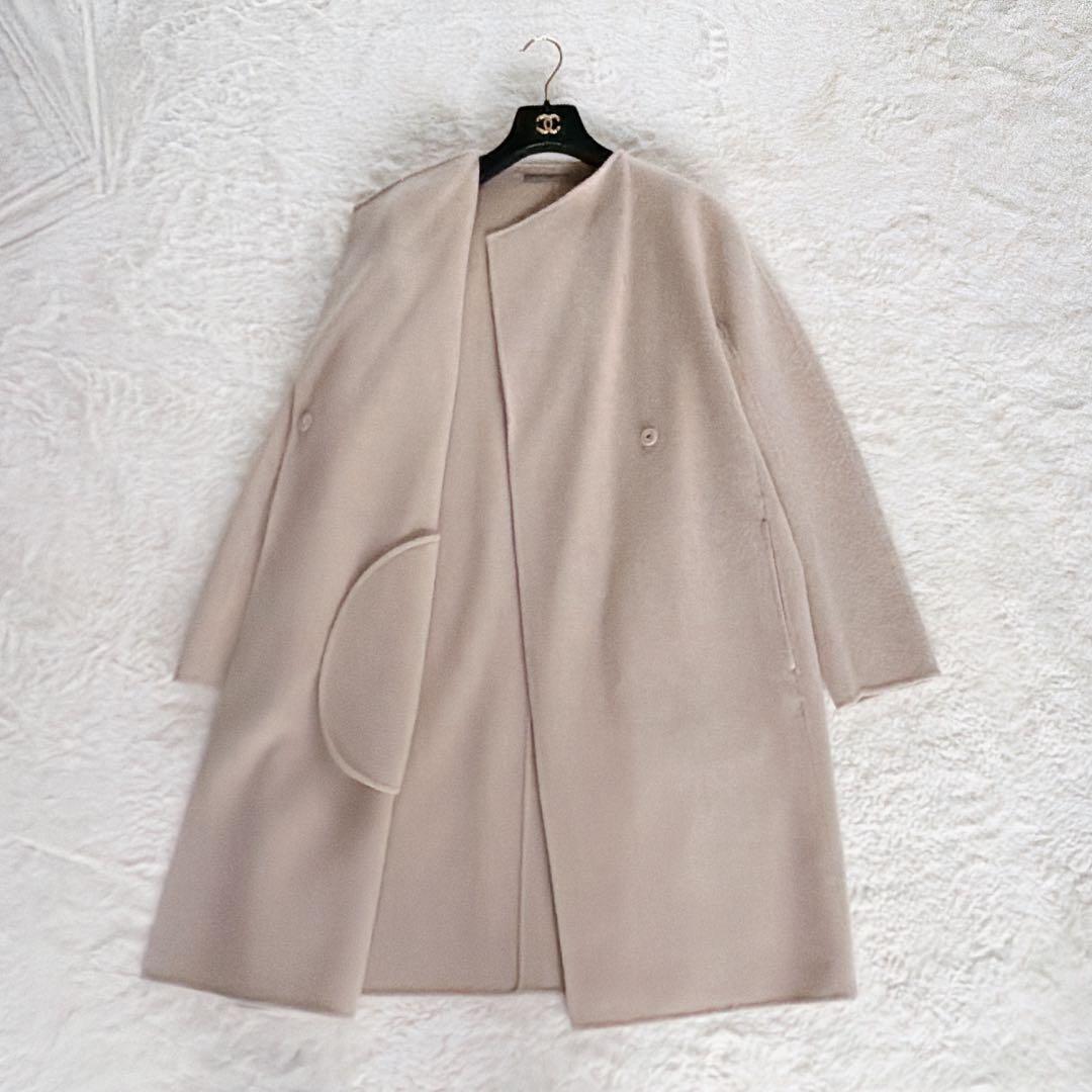 美品✨【セオリーリュクス】カシミヤウール ダブルフェイス ノーカラーリバーコート