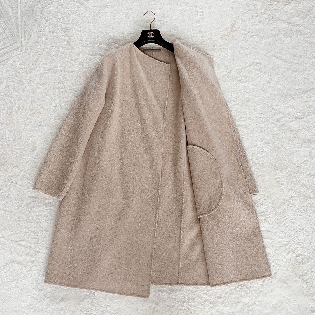 美品✨【セオリーリュクス】カシミヤウール ダブルフェイス ノーカラーリバーコート