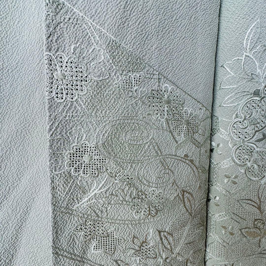 超美品　正絹　現代　広襟　訪問着　付け下げ　着物　160裄64 縮緬　汕頭刺繍