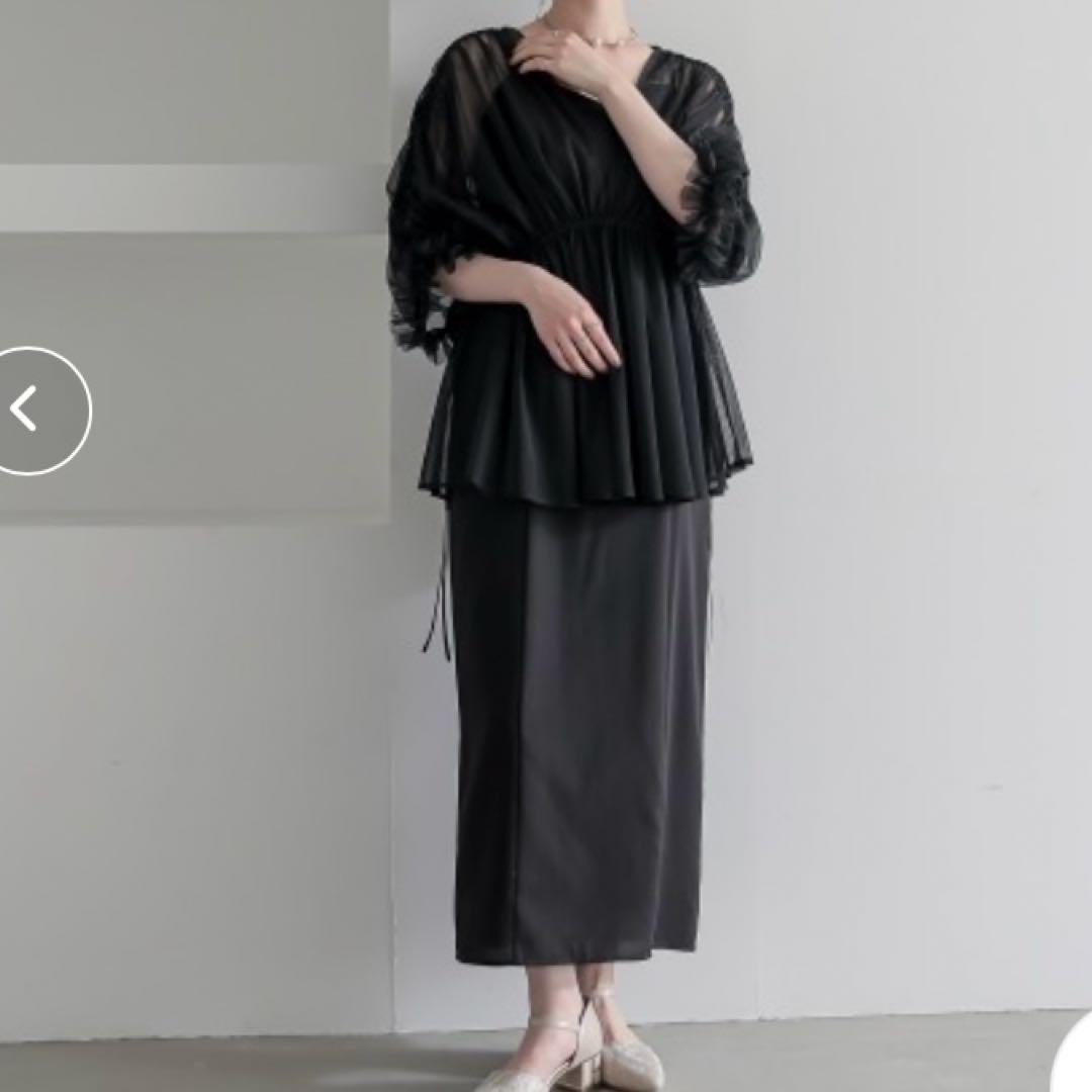 美品　Callarus デザインチュールトップス＋ロングワンピースドレス LL