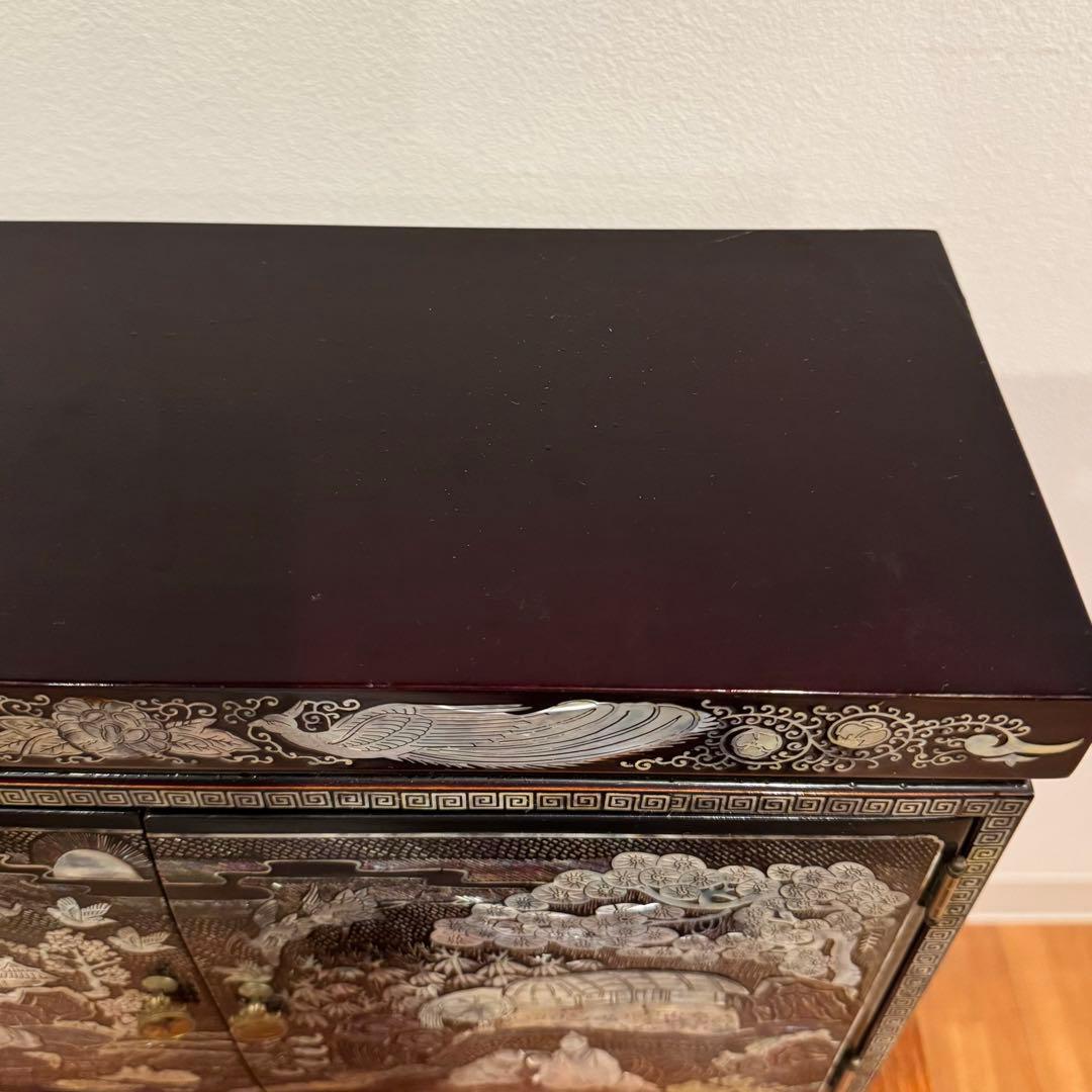 【珍品】豪華 螺鈿細工 観音開き 小物収納 小引出し 漆 鏡面仕上げ 李朝家具