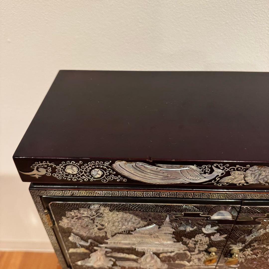 【珍品】豪華 螺鈿細工 観音開き 小物収納 小引出し 漆 鏡面仕上げ 李朝家具