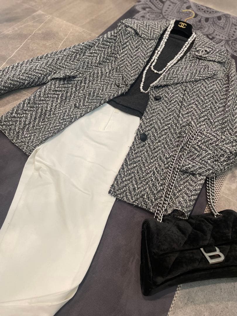 美品　CHANEL メンズライクツイードジャケットコート　オーバーサイズ　42