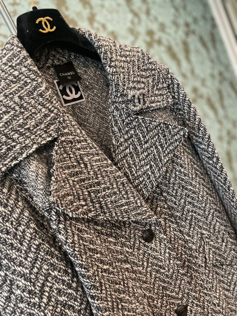美品　CHANEL メンズライクツイードジャケットコート　オーバーサイズ　42