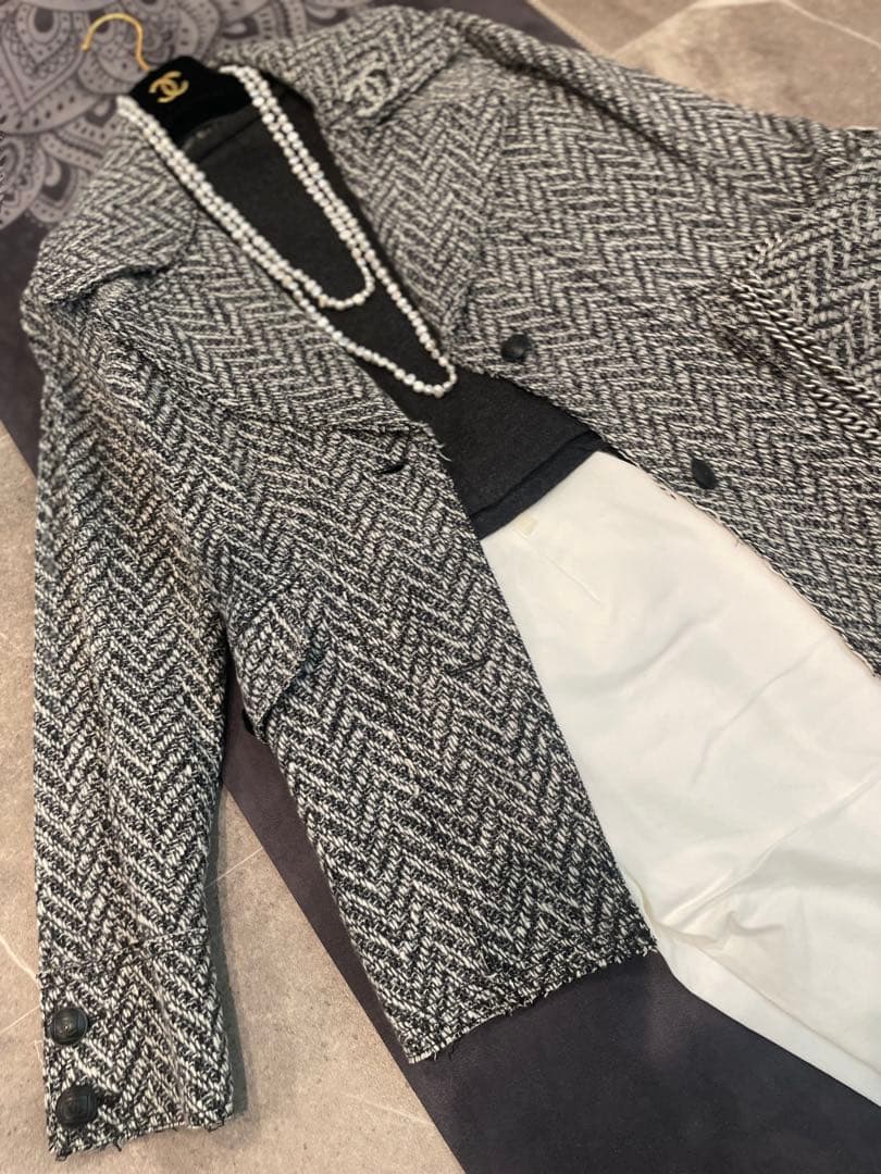 美品　CHANEL メンズライクツイードジャケットコート　オーバーサイズ　42